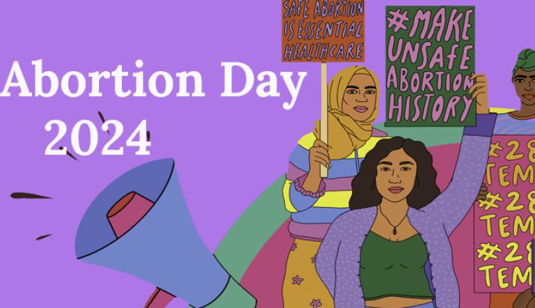 Safe Abortion Day 4 Frauen demonstrieren mit Schildern für einen sicheren Zugang zu Schwangerschaftsabbrüchen