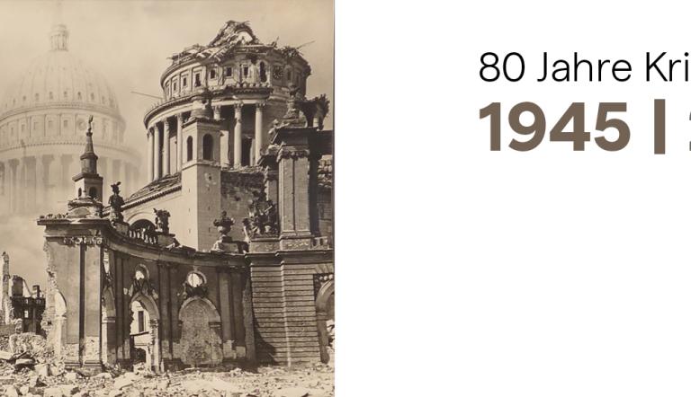 Fotomontage mit zerstörter und der Vision der wiedererrichteten Nikolaikirche, um 1946