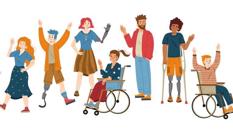 Darstellung von verschiedenen Menschen mit unterschiedlichen Behinderungen