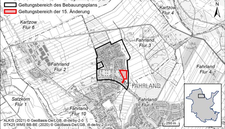 Übersichtskarte zum Bebauungsplan "Am Königsweg 15. Änderung – Teilbereich Gartenstraße/Am Upstall"
