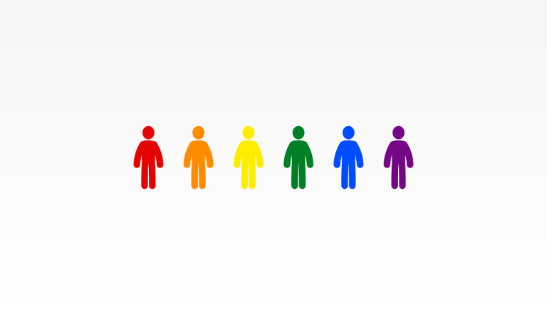 Gleichstellung und Geschlechtergerechtigkeit Zu sehen sind mehrere gezeichnete Menschenfiguren in den Regenbogenfarben.