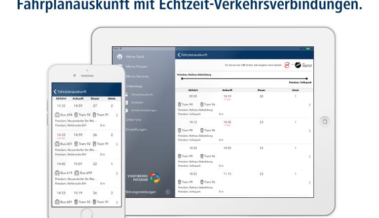 Fahrplanauskunft mit Echzeit-Verkehrsverbindungen (© Stadtwerke Potsdam GmbH)