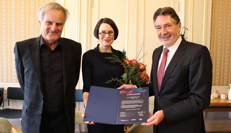 Nachwuchswissenschaftler-Preis 2014. Julius H. Schoeps, Barbara Steiner und Jann Jakobs.