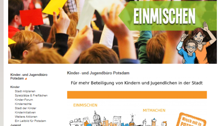 Ausschnitt der Homepage des Kinder- und Jugendbüros Potsdam