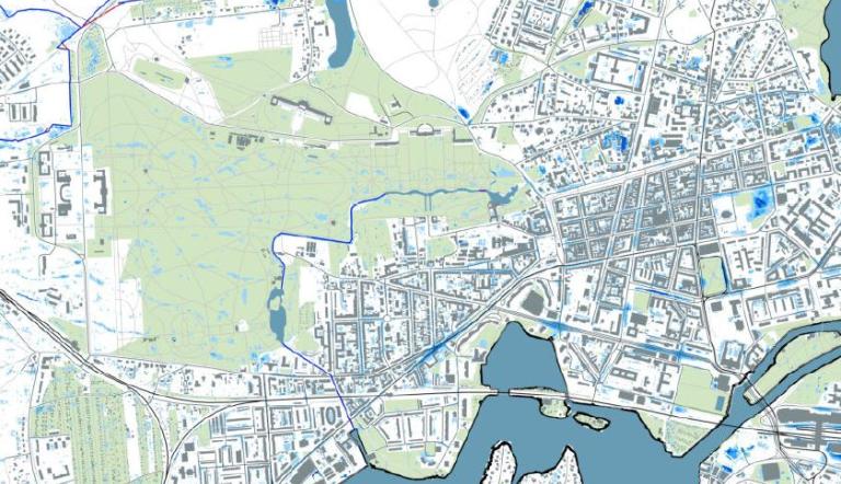 Ausschnitt Starkregengefahrenkarte Überflutungsgebiete