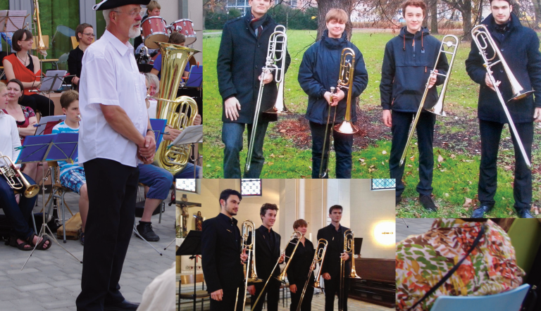 Diether Bethke und "Die jungen Posaunisten" Zu sehen ist eine Collage aus drei Fotos. Auf zweien sehen wir ein Posaunenquartett, vier junge Leute mit Instrumenten auf einer Wiese beziehungsweise in einer Kirche. Auf dem dritten steht Dieter Bethke, ein schlanker rüstiger Senior mit einem lustigen Hut, der eine Ansprache vor einem Publikum hält. Er ist Dieter Bethke.