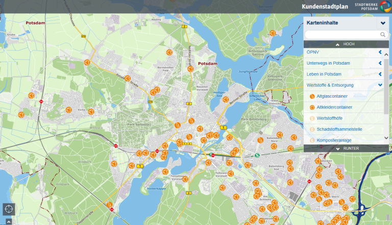 Screenshot des Kundenstadtplans der Stadtwerke Potsdam