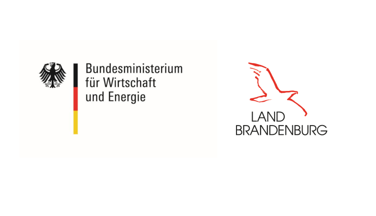 Gezeigt werden die Logos des Bundesministeriums für Wirtschaft und Energie sowie des Landes Brandenburg.