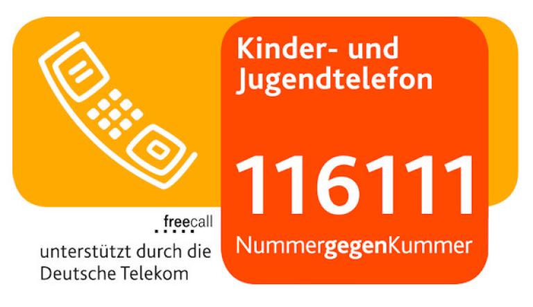 Telefonnummer des Kinder- und Jugendtelefons "Nummer gegen Kummer"