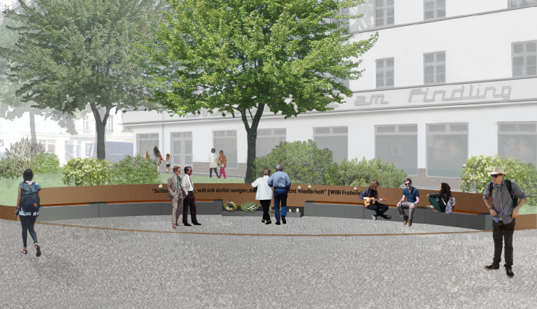 Entwürfe des Landschaftsarchitekturbüros Gehrke und der Künstlerin Susanne Ahner für die neue Platzgestaltung mit Gedenkstätte (Entwurf: Landschaftsarchitekturbüro Gehrke) Entwürfe des Landschaftsarchitekturbüros Gehrke und der Künstlerin Susanne Ahner für die neue Platzgestaltung mit Gedenkstätte (Entwurf: Landschaftsarchitekturbüro Gehrke)