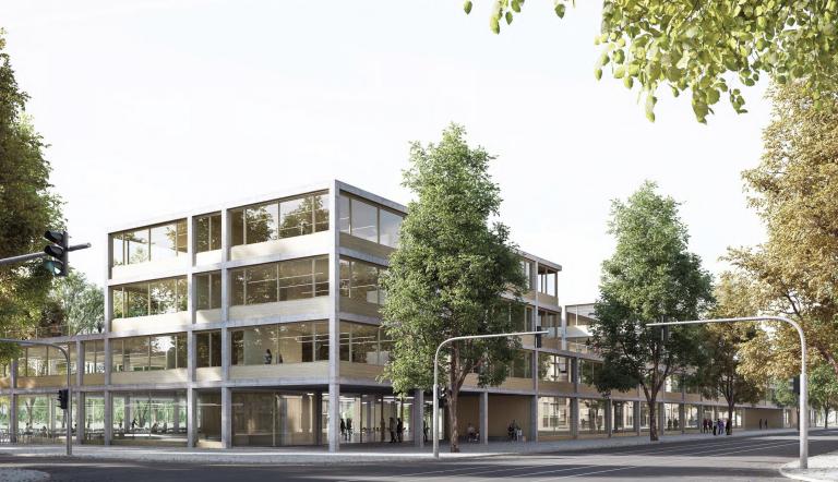 Siegerentwurf des Realisierungswettbewerbes für die Errichtung einer Gesamtschule in Krampnitz, Visualisierung: 1. Preis: Kersten Kopp Architekten und capattistaubach urbane landschaften (Berlin)