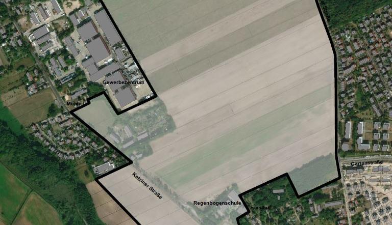 (© Landeshauptstadt Potsdam, © GeoBasis-DE/LGB) Gebiet der vorbereitenden Untersuchungen Fahrland West