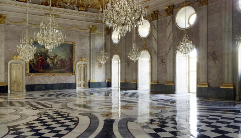 Blick in den Marmorsaal des Neuen Palais nach den Sanierungs- und Restaurierungsarbeiten