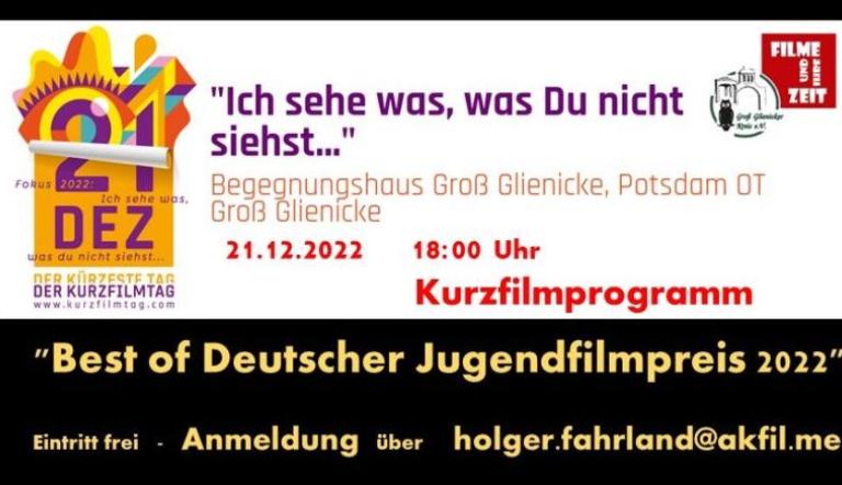 Plakat Kurzfilmtag in Groß Glienicke (©Arbeitskreis Filme und ihre Zeit Groß Glienicke)