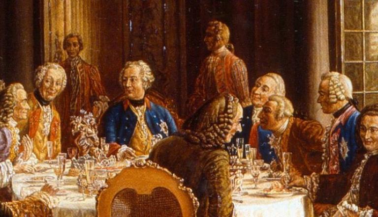 Adolf Menzel: Die Tafelrunde in Sanssouci, um 1850, Reproduktion, Foto: © SPSG, Lizenz: © SPSG