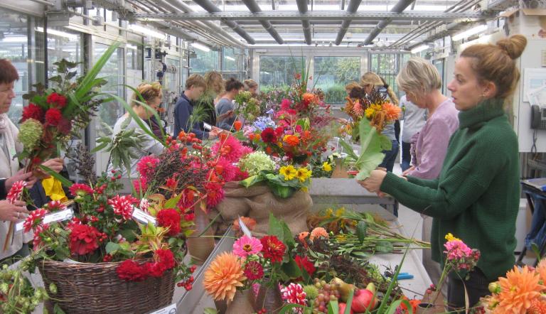 Gäste beim Blumenstrauß binden , Foto: Kerstin Kläring, Lizenz: Botanischer Garten der Universität Potsdam