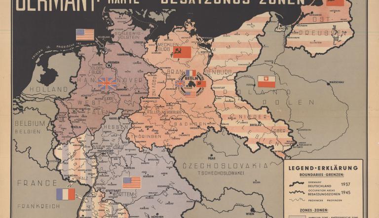 Karte der Besatzungszonen 1945–1949, Foto: Stiftung Gedenkstätte Lindenstraße, Lizenz: © Stiftung Gedenkstätte Lindenstraße