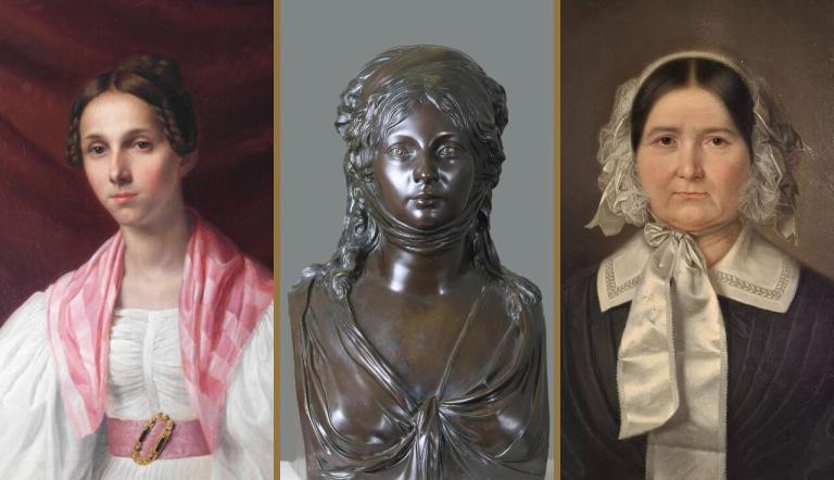 Führung Frauen in Potsdamer Geschichte, Foto: LINKS: Gustav Hertz, Porträt Flora Nürnberg, 1835 © Potsdam Museum, Foto Elke Hübener-Lipkau. MITTE: Johann Gottfried Schadow, Büste der Königin Luise, 1798/1899 © Potsdam Museum, Foto Michael Lüder RECHTS: Hermann von Hanstein, Porträt Dorothee Charlotte Sello geb. Anger, 1868 © Potsdam Museum, Foto Holger Vonderlind, Lizenz: Potsdam Museum
