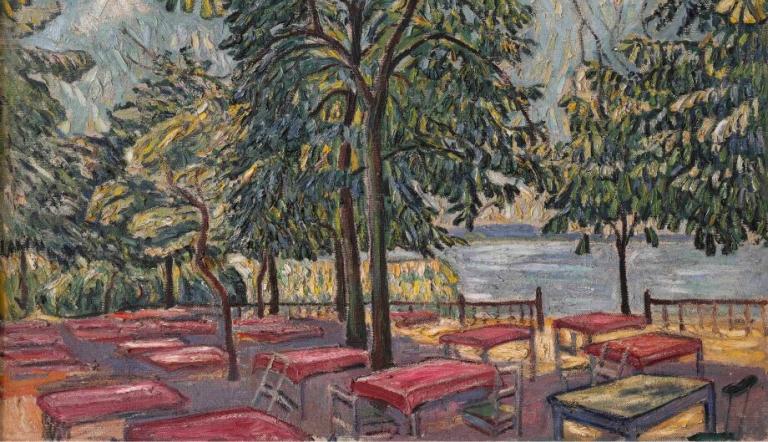 Theo von Brockhusen, Am Schwielowsee – Ausflugslokal in Baumgartenbrück, um 1911, Öl , Foto: M.Lüder, Lizenz: Privatbesitz