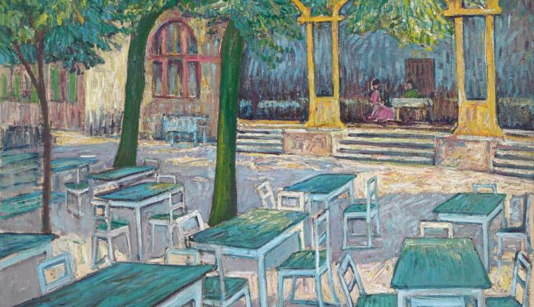 Theo von Brockhusen, Wirtshausgarten (Baumgartenbrück), Foto: Schiske für Lehr Kunstauktion, Lizenz: Privatbesitz