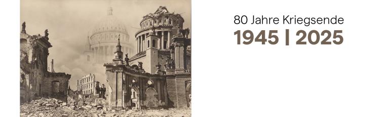 Fotomontage mit zerstörter und der Vision der wiedererrichteten Nikolaikirche, um 1946