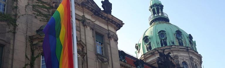 Buntes Potsdam: Die Regenbogenflagge vor dem Rathaus.